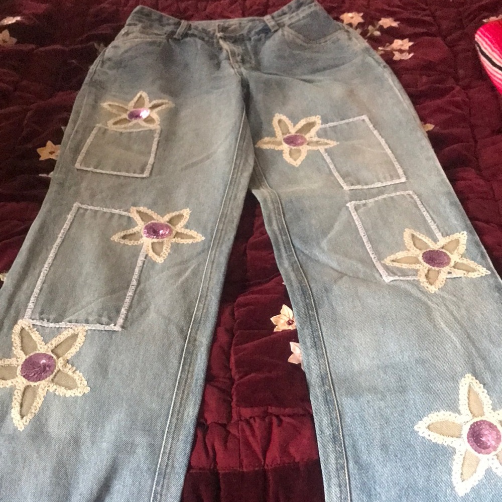 Embroidered Jeans with Floral Accents